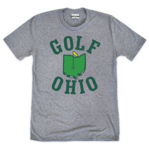 This gray crew features the state of Ohio with a golf flag in it, and the words "Golf Ohio" surrounding the state.