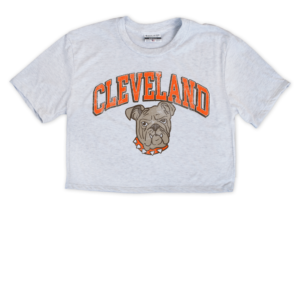 This crop top features one of our unique vintage cleveland dawg designs.