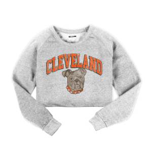 This Cleveland ash crop sweatshirt features a dog graphic.