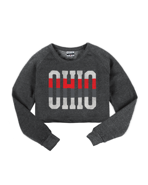 Our crew neck cropped sweatshirt featuring our Ohio Tall Stripe design.