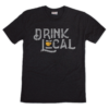 This shirt features drink local design in gray on a black crew.