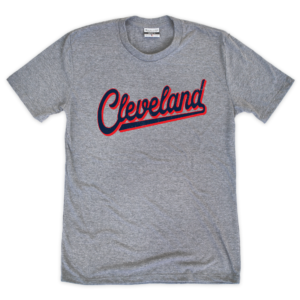 This gray crewneck features a Cleveland script printed design.