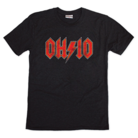 This black t-shirt features our Ohio rock design with a lightening bolt.