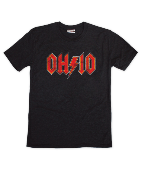 This black t-shirt features our Ohio rock design with a lightening bolt.