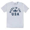 Ash crewneck unisex t-shirt features a Made in the USA screen printed design.
