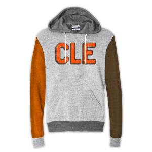 This quad colored hoodie features a distressed CLE block lettering print on the chest.