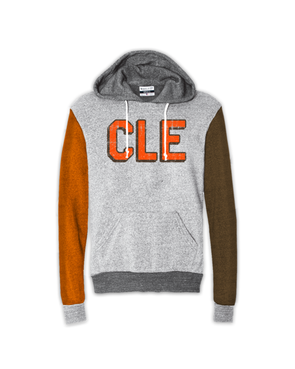This quad colored hoodie features a distressed CLE block lettering print on the chest.