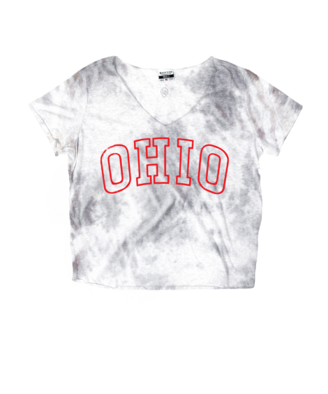 Ohio Red Outline Tie Dye Slouchy Vneck