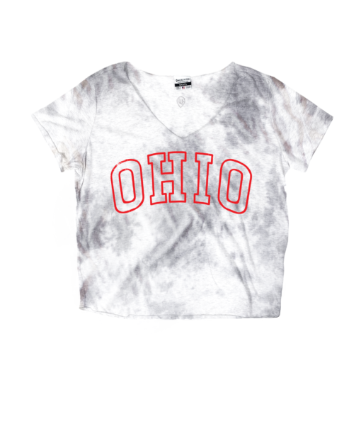 Ohio Red Outline Tie Dye Slouchy Vneck
