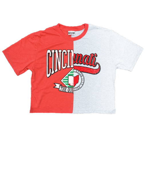 Cincinnati Reds Baseball Heart Banner 3/4 Red Sleeve Raglan Unisex M