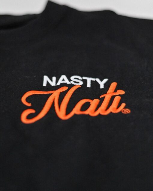 Nasty Nati Embroidered Black Cotton Crew T-Shirt