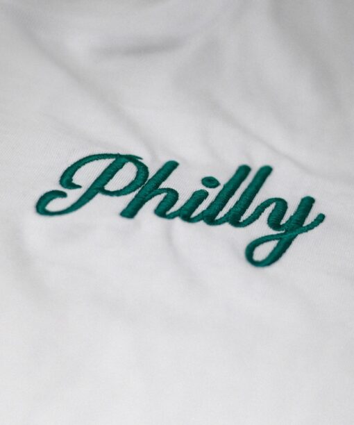 Script Philly Embroidered White Cotton Crew