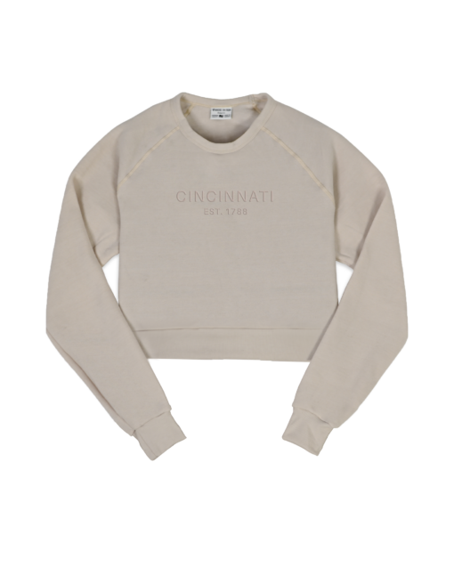 Cincinnati Embroidered Oatmeal Crop Sweatshirt
