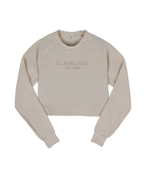 Cleveland Embroidered Oatmeal Crop Sweatshirt