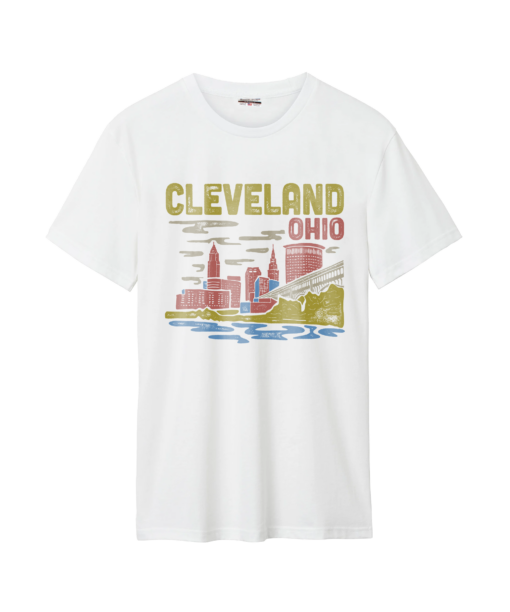 Cleveland Abstract White Cotton Crew T-Shirt