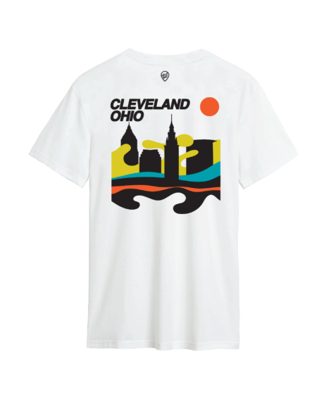 Cleveland City Front/Back White Cotton Crew T-Shirt