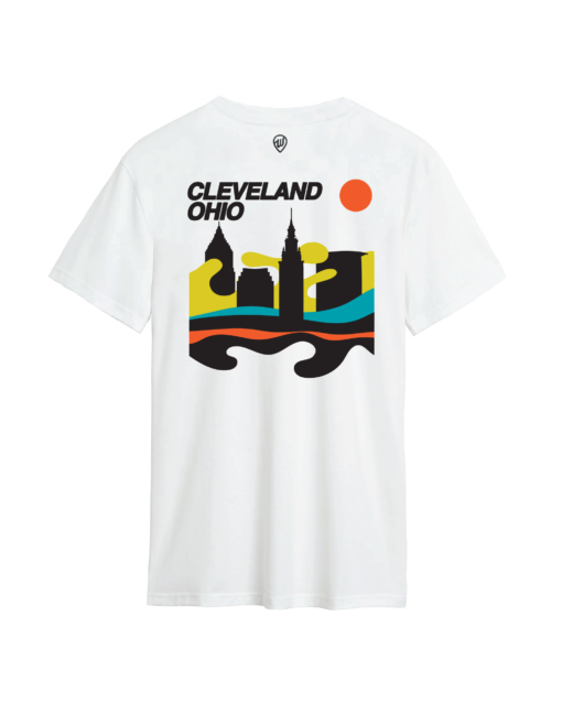 Cleveland City Front/Back White Cotton Crew T-Shirt