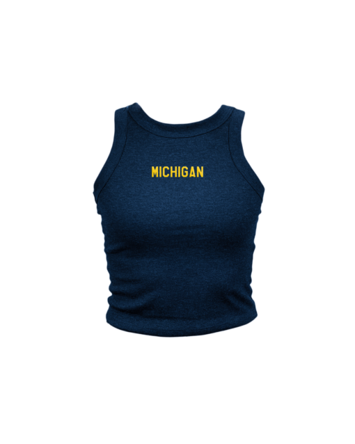 Michigan Embroidered Navy High Neck Tank