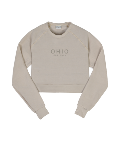 Ohio Embroidered Oatmeal Crop Sweatshirt