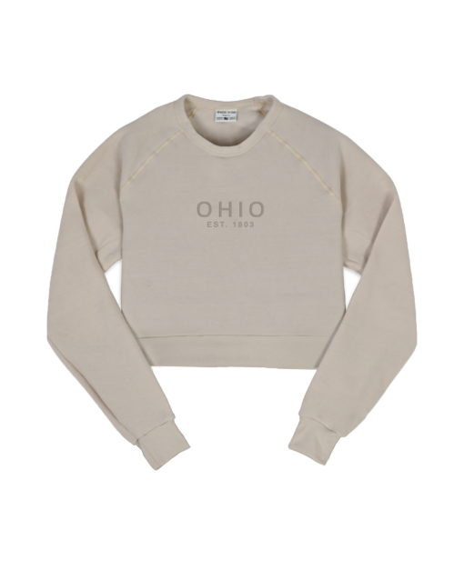 Ohio Embroidered Oatmeal Crop Sweatshirt