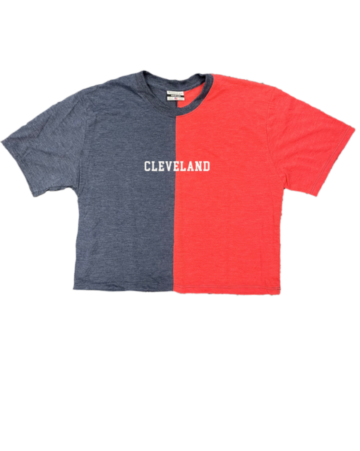Cleveland Embroidered Navy/Red Split Crop Top
