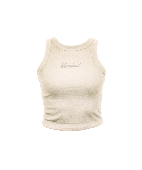 Cleveland Script Embroidered Oatmeal High Neck Tank