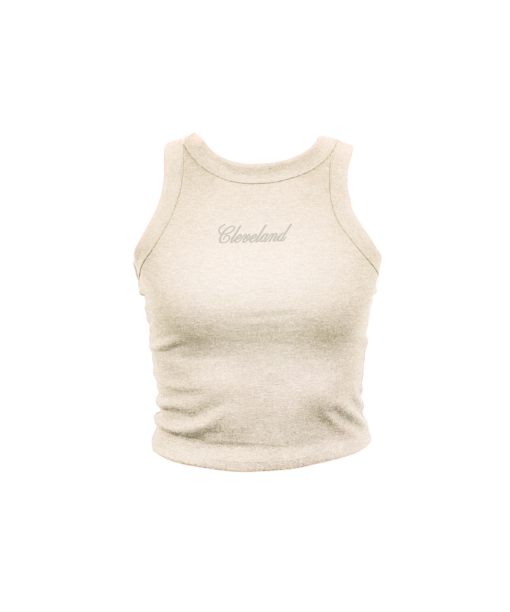 Cleveland Script Embroidered Oatmeal High Neck Tank