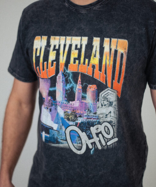 Cleveland 90s Lightning Mineral Wash Crew T-Shirt