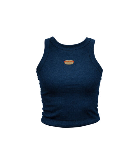 Hot Dog Embroidered Navy High Neck Tank