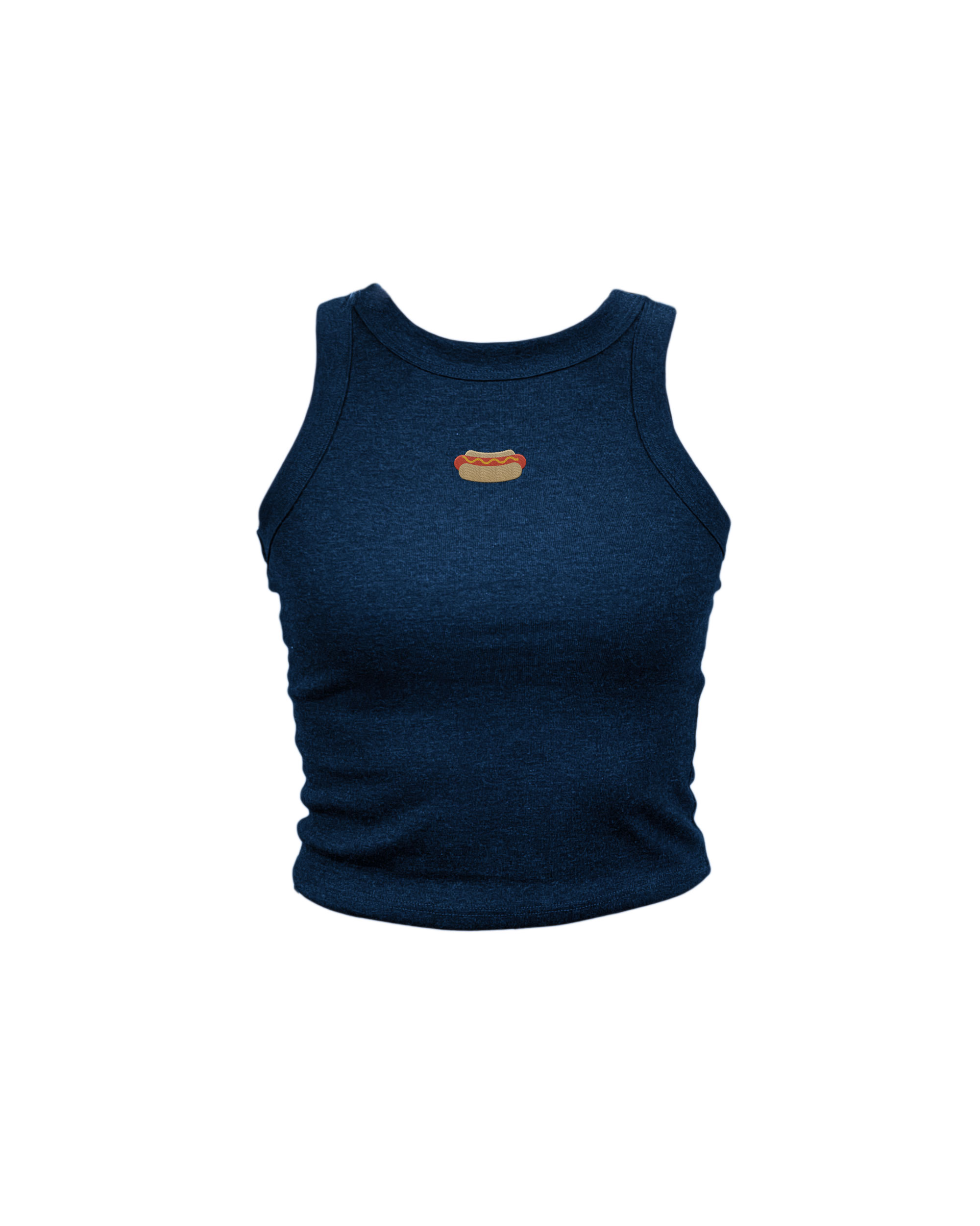 Hot Dog Embroidered Navy High Neck Tank