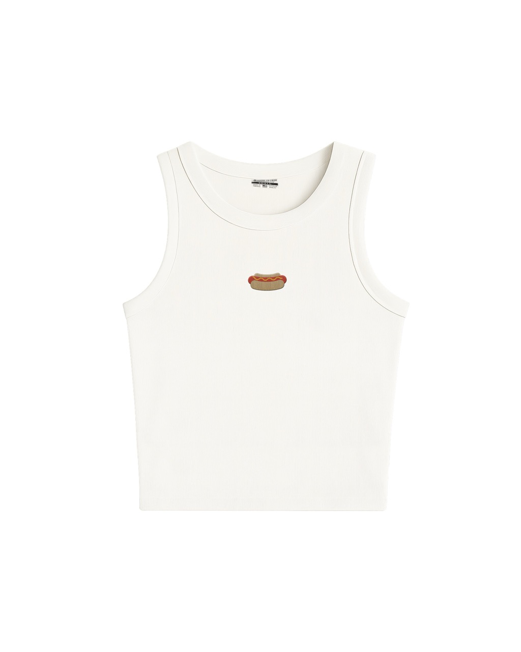 Hot Dog Embroidered White Cotton High Neck Tank