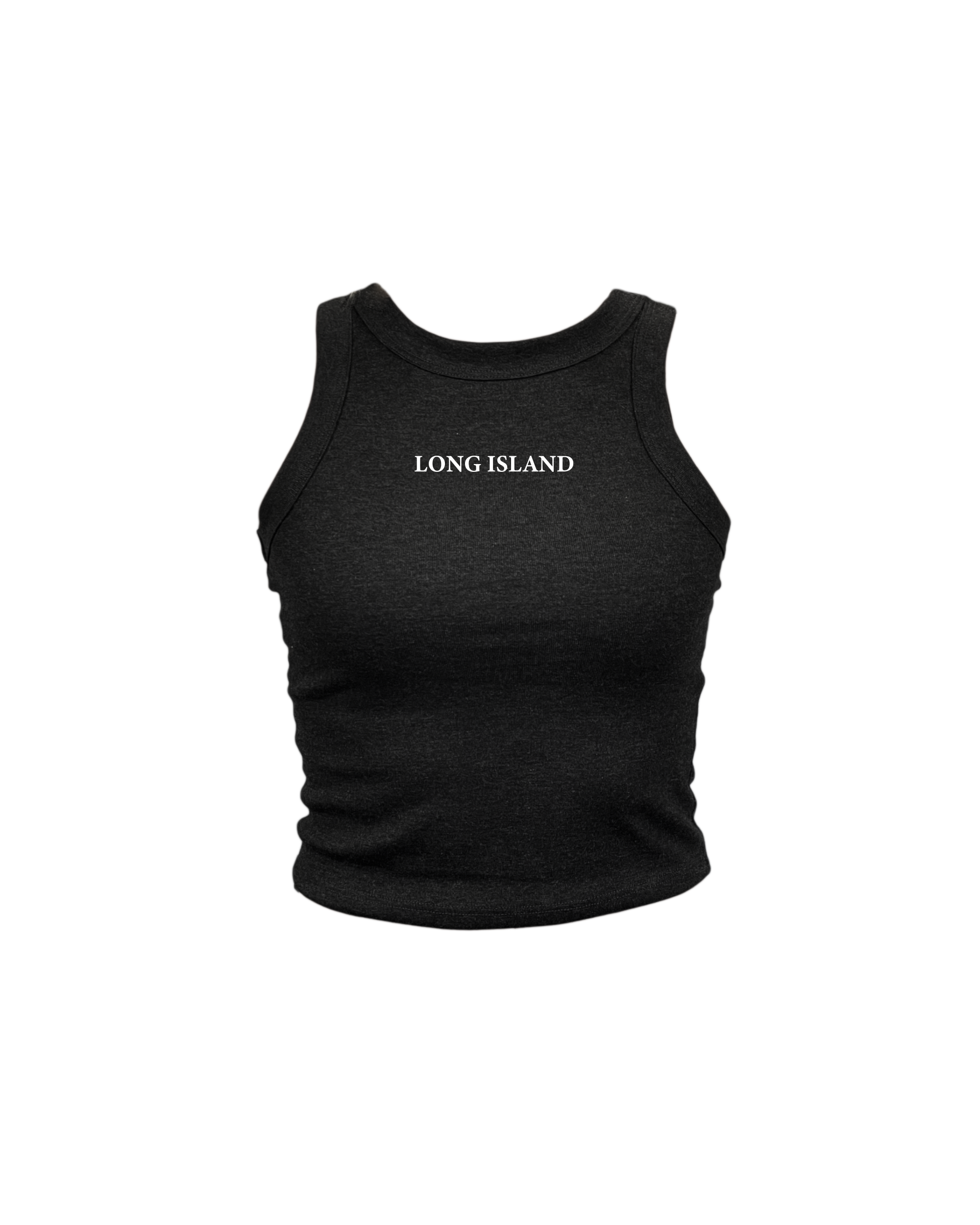 Long Island Embroidered Black High Neck Tank Top | Where I'm From