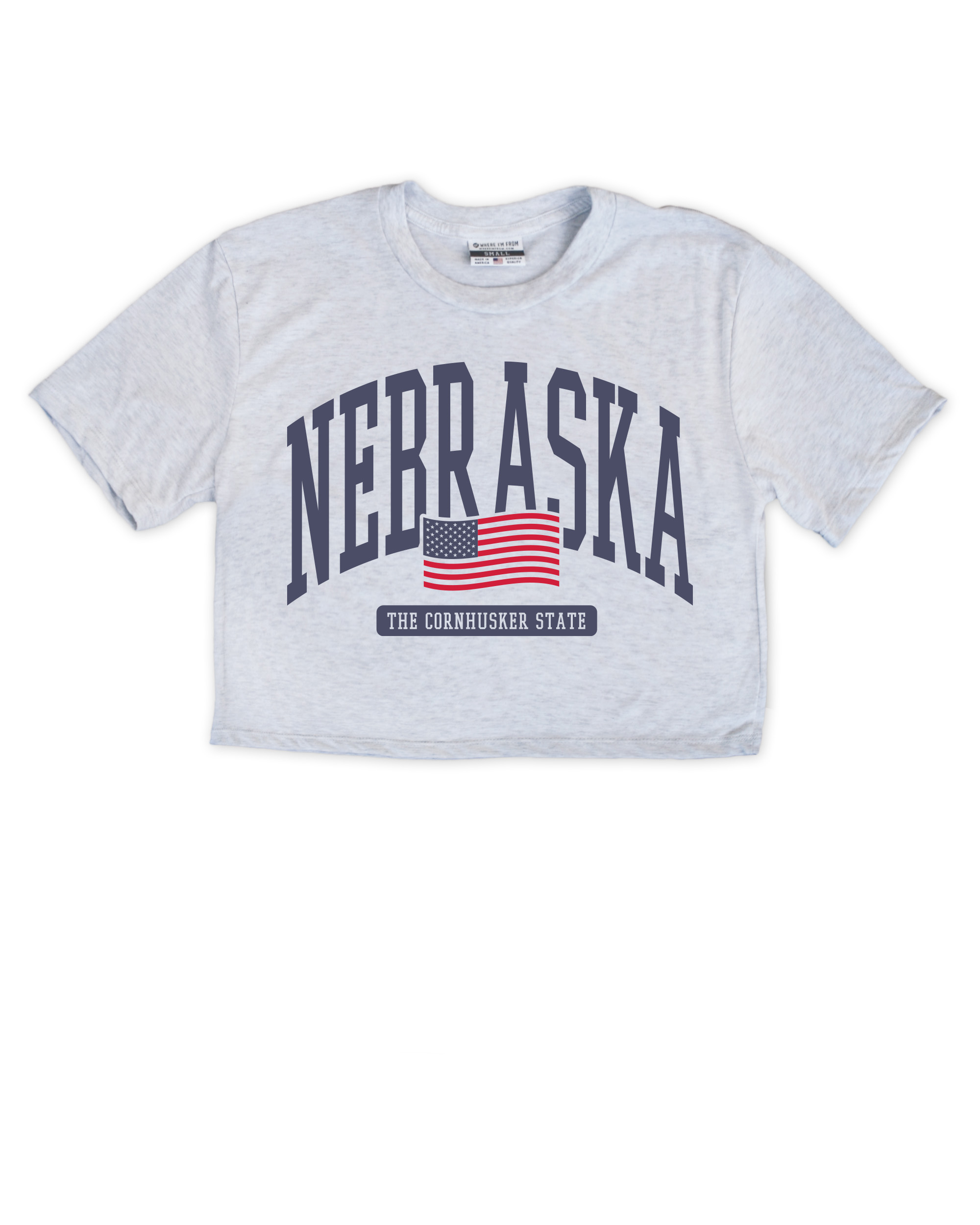 Nebraska Arch Flag Ash Crop Top