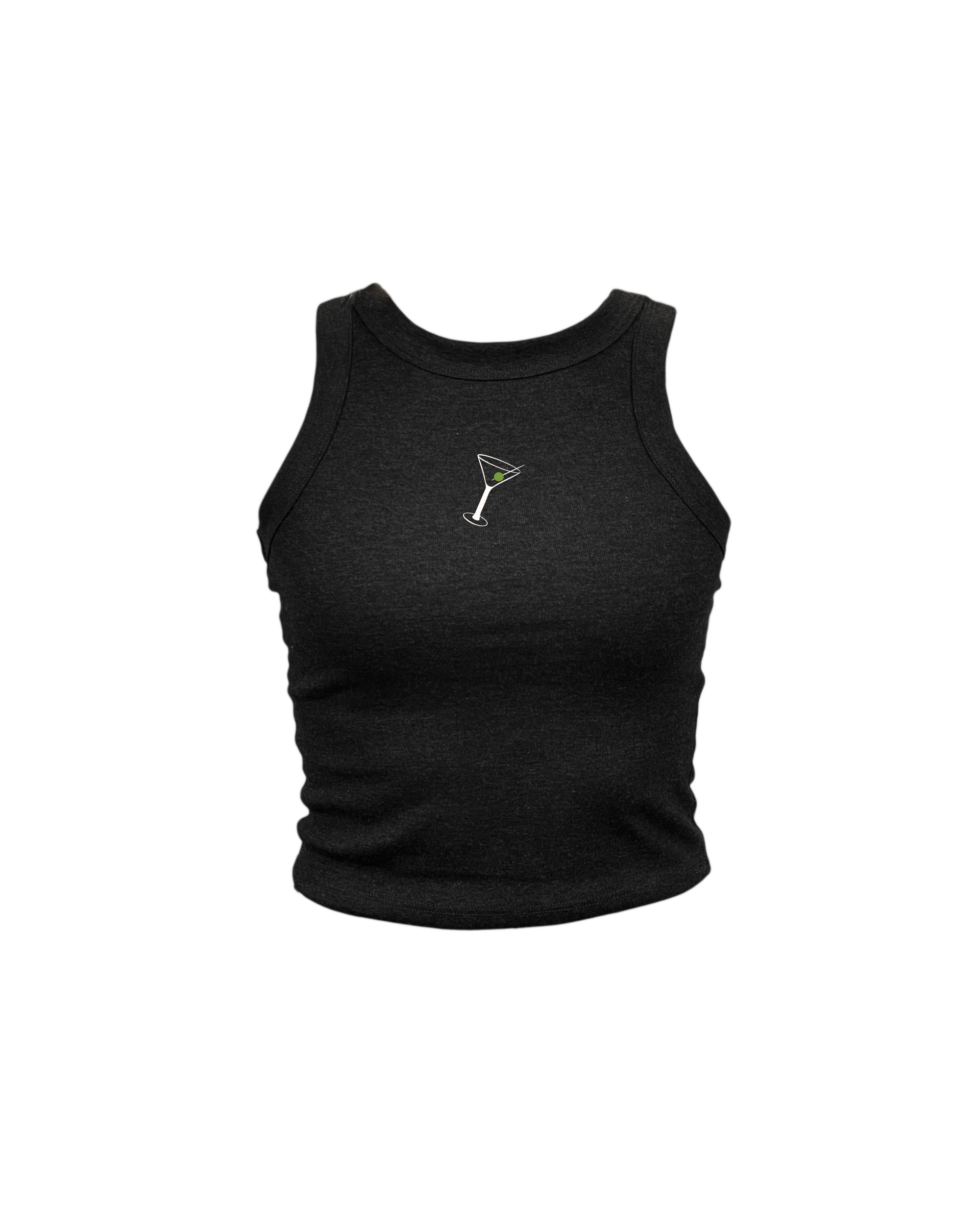 Dirty Martini Embroidered Black High Neck Tank