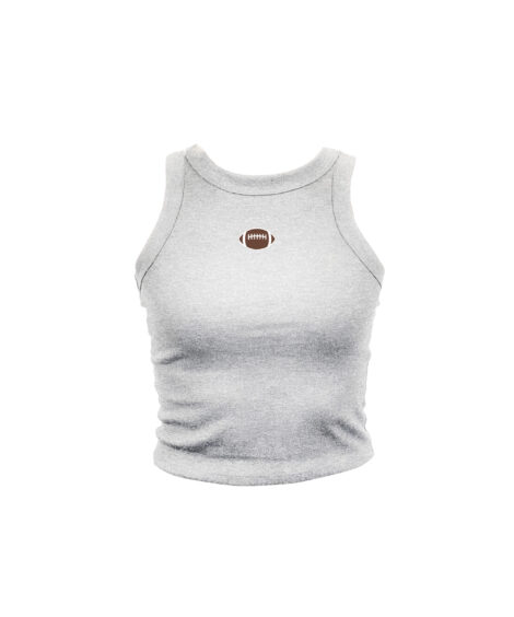 Football Embroidered Ash High Neck Tank