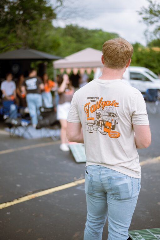 Here For The Tailgate Front/Back Oatmeal Crew T-Shirt