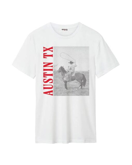 Austin TX Cowboy White Cotton Crew
