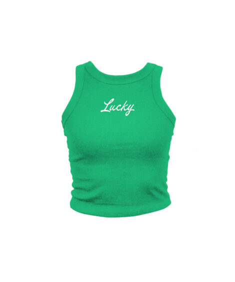Lucky Embroidered Kelly Green High Neck Tank