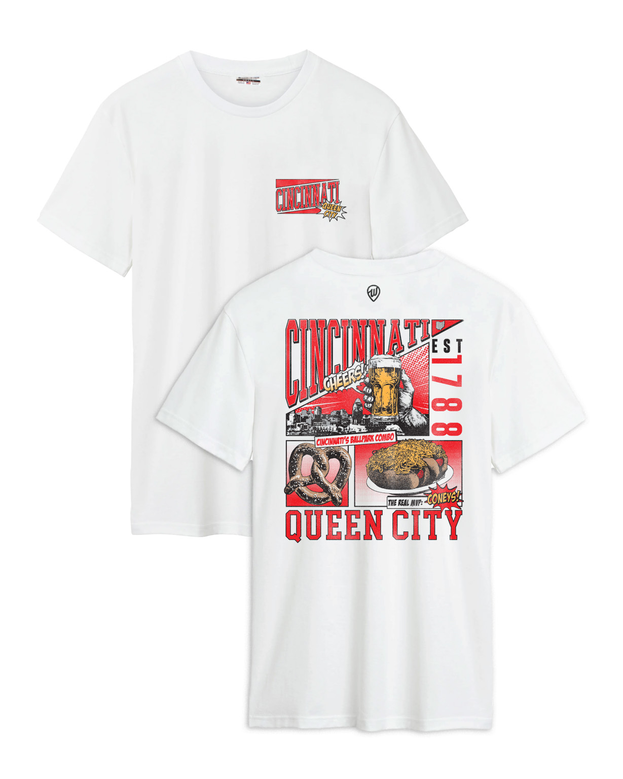 Cincinnati Comic Book Front/Back White Cotton Crew
