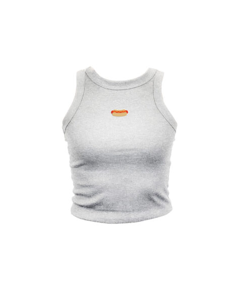 Hot Dog Embroidered Ash High Neck Tank