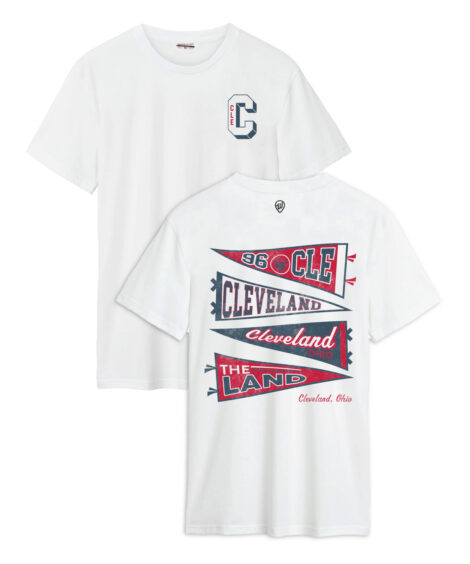 Cleveland Pennant Front/Back White Cotton Crew T-Shirt
