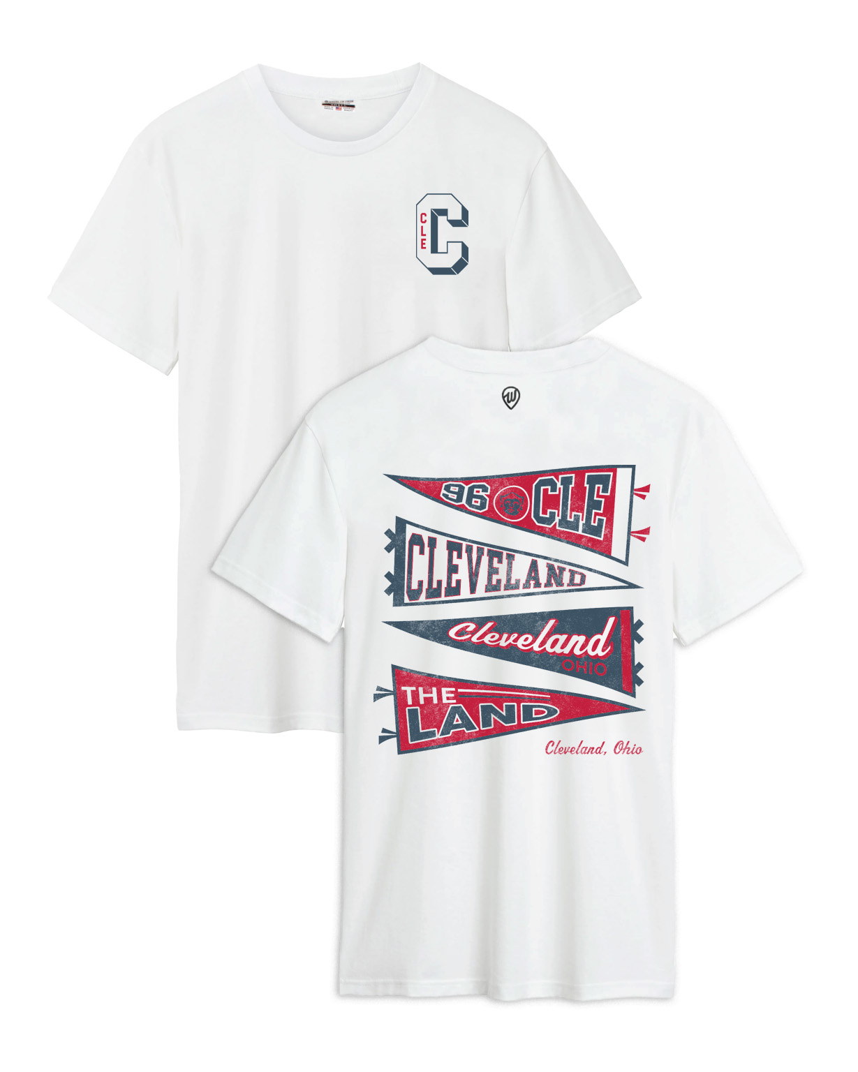 Cleveland Pennant Front/Back White Cotton Crew